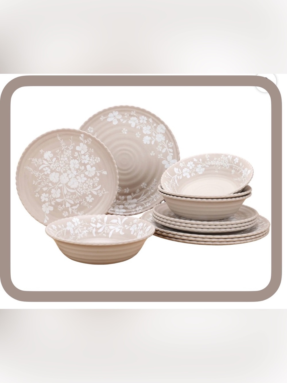 🔥SALE🔥 Pioneer Woman Daisy Beige 12-Piece Bamboo Melamine Dinnerware Set